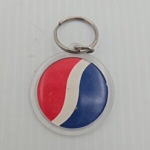Pepsi Cola Collectible Round‎ wave Logo Key Chain Ring Advertising Vintage